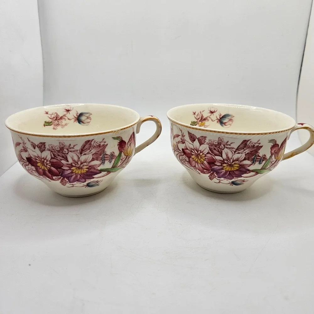 Vintage Johnson Brother's Floral Transferware Tea Cups Set of 2 Cottagecore